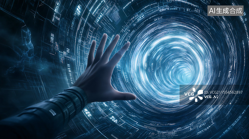 【AI数字艺术】科技概念点线组成的抽象背景数字隧道穿梭时空图片素材