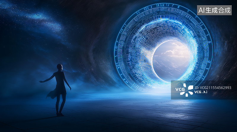 【AI数字艺术】科技概念点线组成的抽象背景数字隧道穿梭时空图片素材