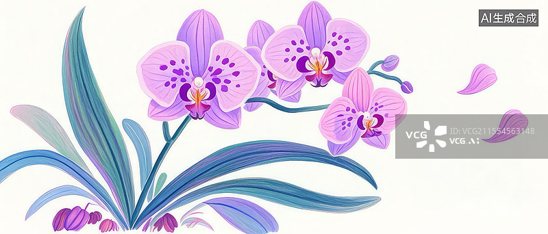 【AI数字艺术】兰花手绘绘本：小狐狸与蝶形花的自然治愈灵动互动场景图片素材