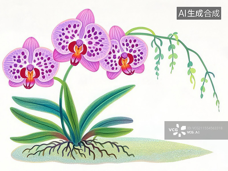 【AI数字艺术】兰花手绘绘本：小狐狸与蝶形花的自然治愈灵动互动场景图片素材