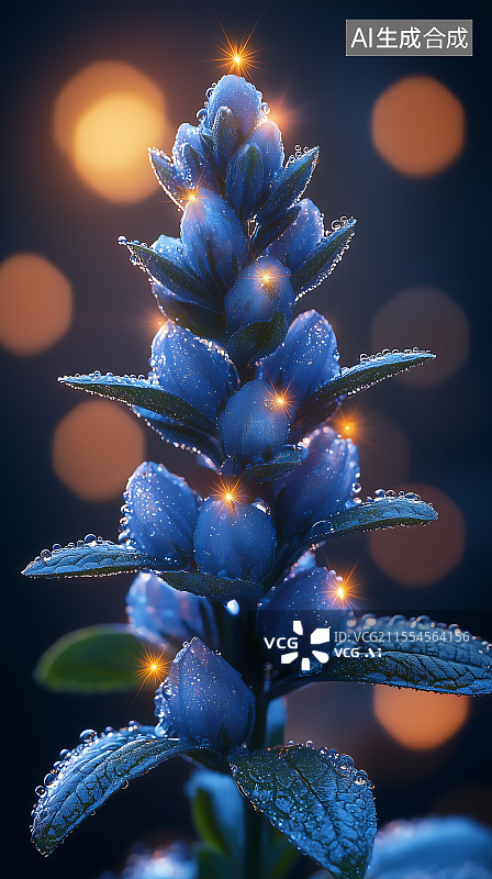 【AI数字艺术】发光蕨类植物特写镜头图片素材