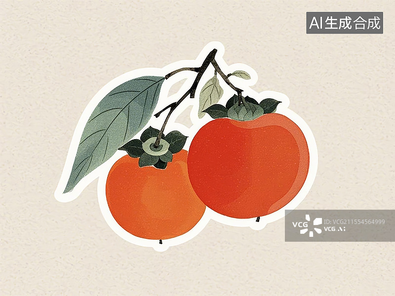 【AI数字艺术】柿子，手绘画风格图片素材