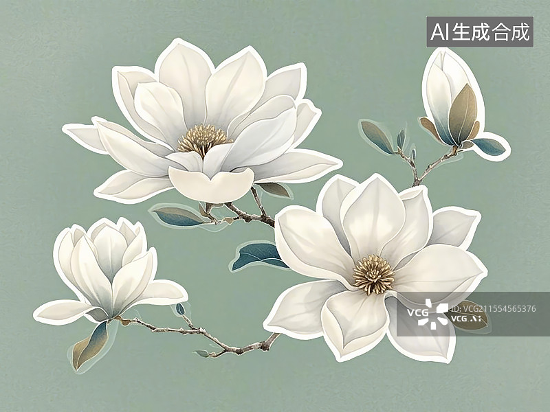 【AI数字艺术】玉兰花，手绘画风格图片素材