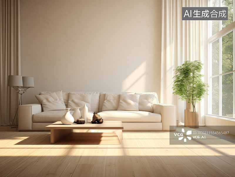 【AI数字艺术】阳光洒落的简约客厅图片素材