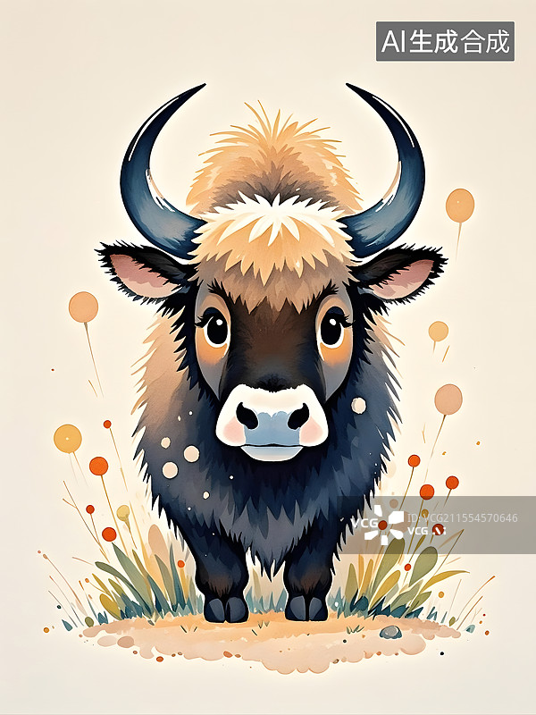 【AI数字艺术】水彩麝牛图片素材