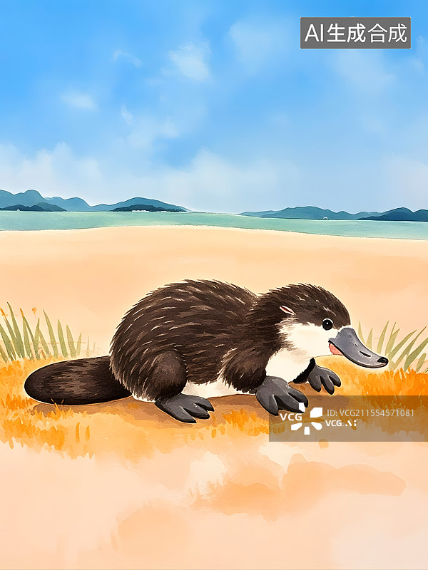 【AI数字艺术】水彩鸭嘴兽图片素材