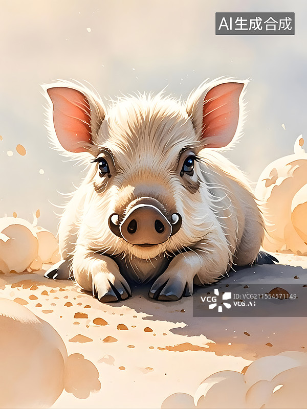 【AI数字艺术】水彩疣猪图片素材