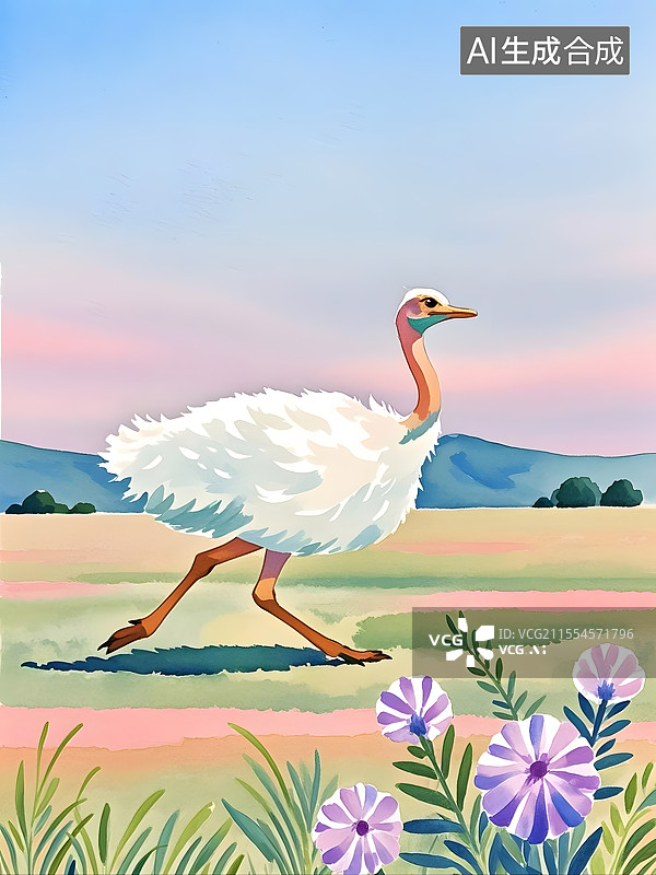 【AI数字艺术】水彩鸵鸟图片素材