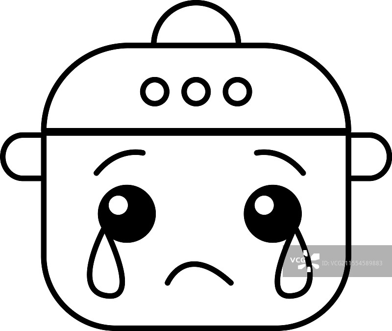 一个带着悲伤表情和锅子的卡通角色图片素材