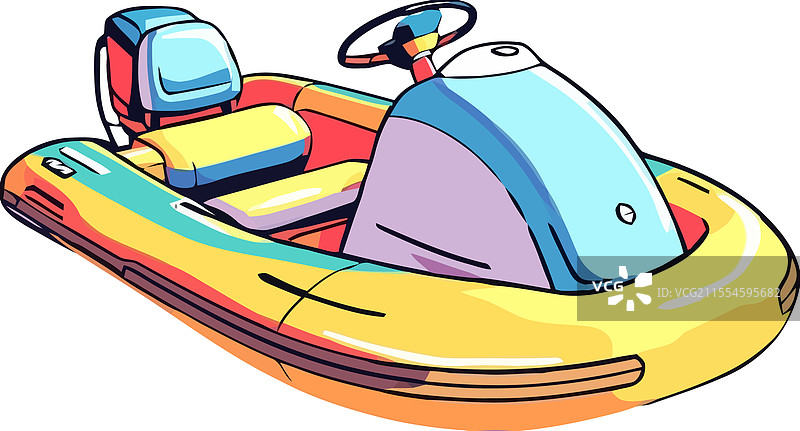 五彩缤纷的充气摩托艇，配有方向盘图片素材