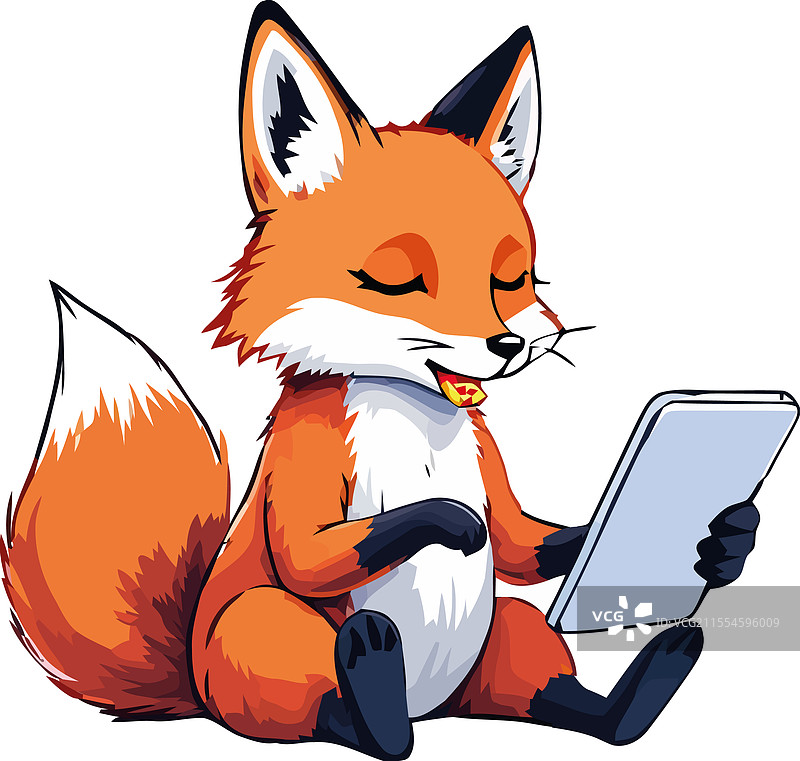 卡通狐狸放松地使用平板电脑图片素材