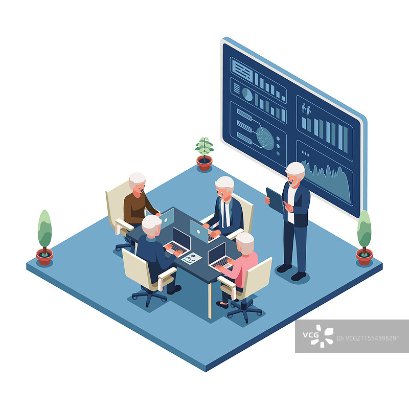 等距图示的老年人工作和图片素材