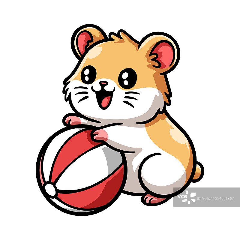 有趣的仓鼠玩球的卡通角色，色彩丰富图片素材