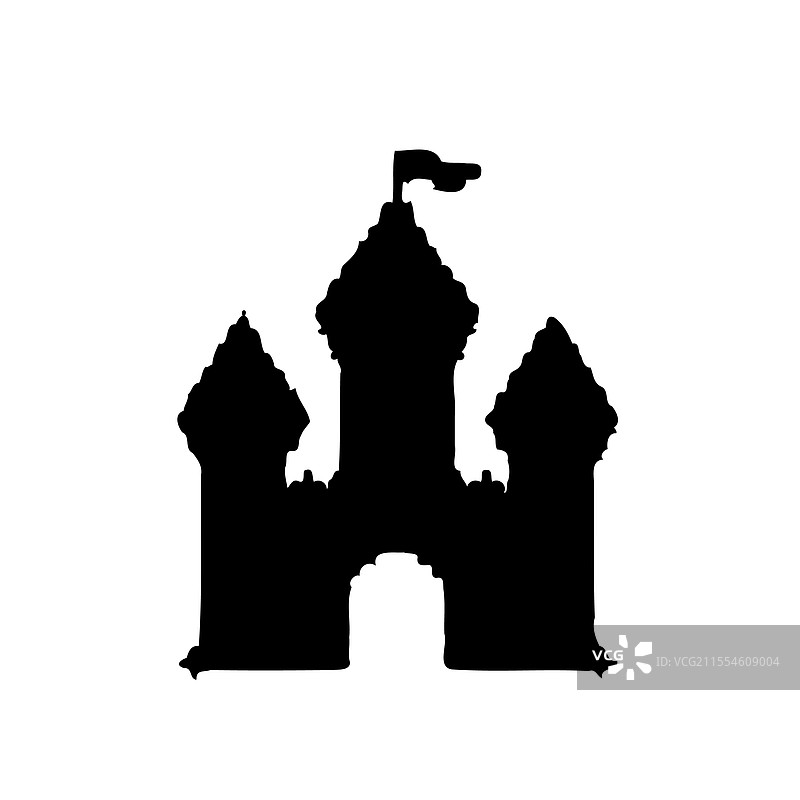 黑色城堡轮廓，顶部有旗帜图片素材