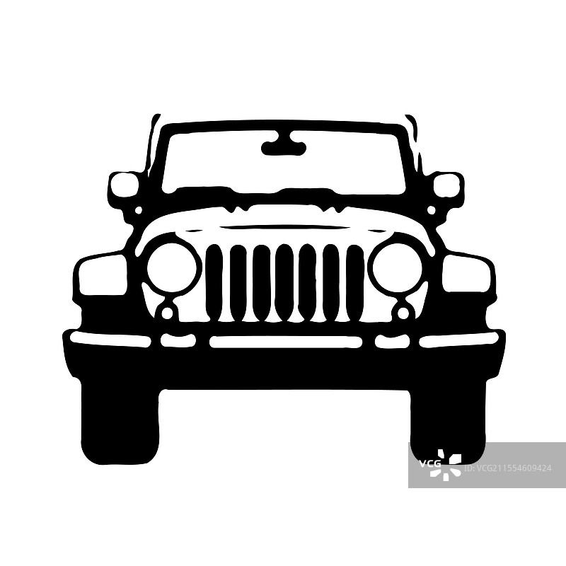 白色背景上的吉普车轮廓图形图片素材