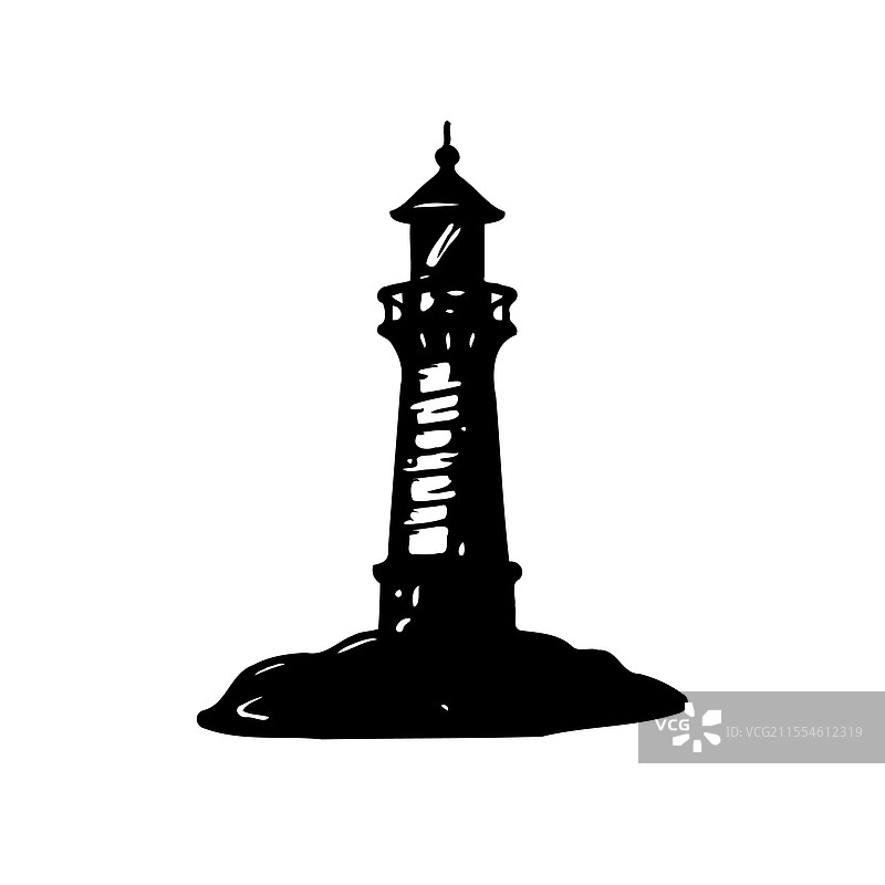 白色背景下的灯塔剪影图片素材