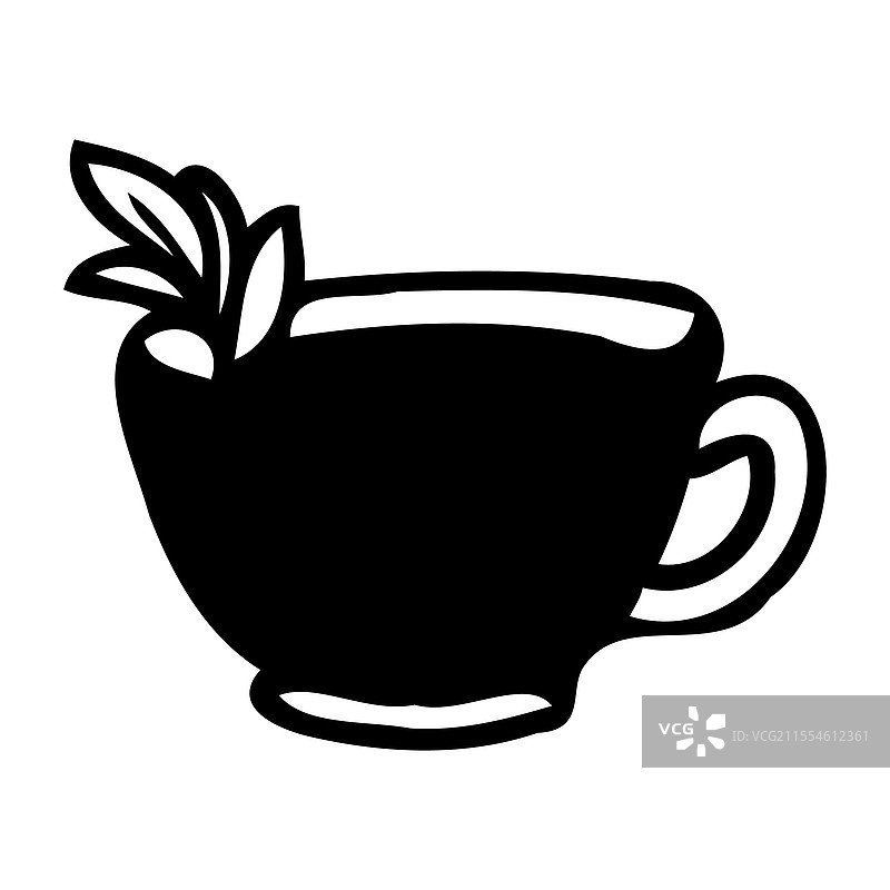 带有叶子图案的杯子黑色剪影图片素材