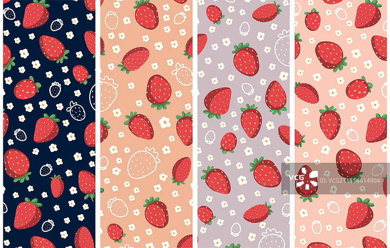 四款无缝草莓图案合集图片素材