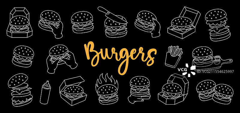 汉堡轮廓集：牛肉汉堡和素食汉堡图片素材