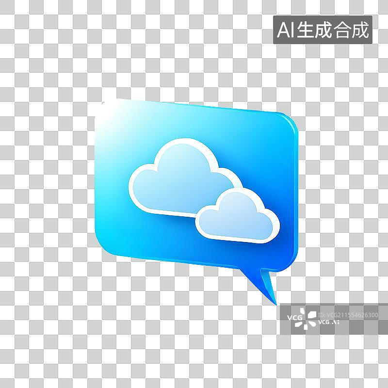 【AI数字艺术】3D渲染，蓝色云对话框，云朵，沟通联系图片素材