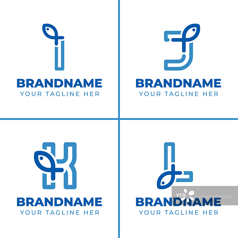 字母i j k l 鱼类标志，适用于水生服务图片素材