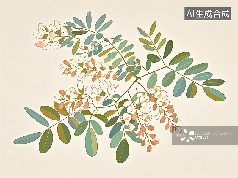 【AI数字艺术】中药材槐花极简彩色线稿图片素材