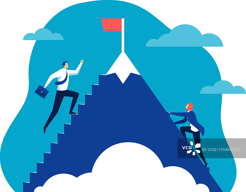 商务专业人士攀登山间楼梯图片素材