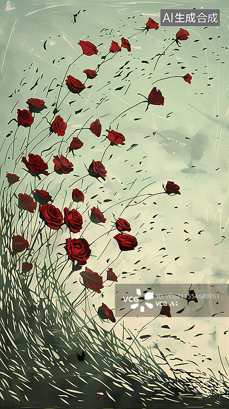 【AI数字艺术】复古水彩红玫瑰图案插画海报背景图片素材