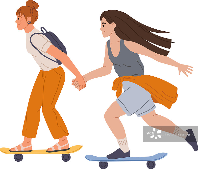 两位年轻女性，可能是学生，正在享受时光。图片素材