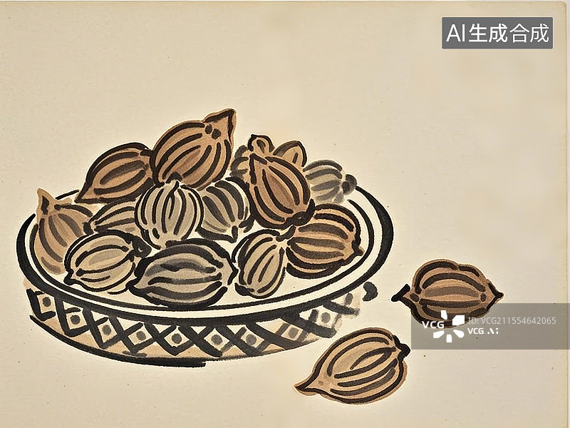 【AI数字艺术】中药材益智仁极简彩色线稿图片素材