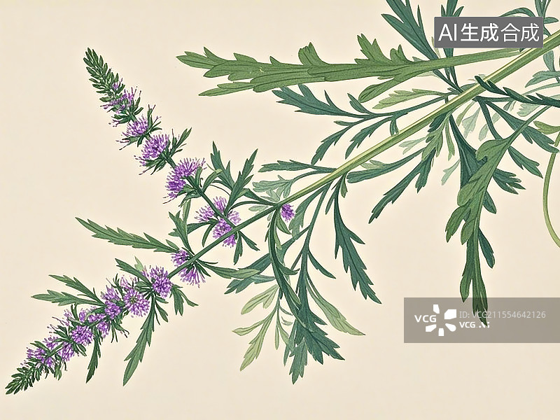 【AI数字艺术】中药材益母草极简彩色线稿图片素材
