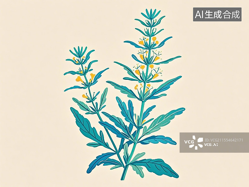 【AI数字艺术】中药材益母草极简彩色线稿图片素材