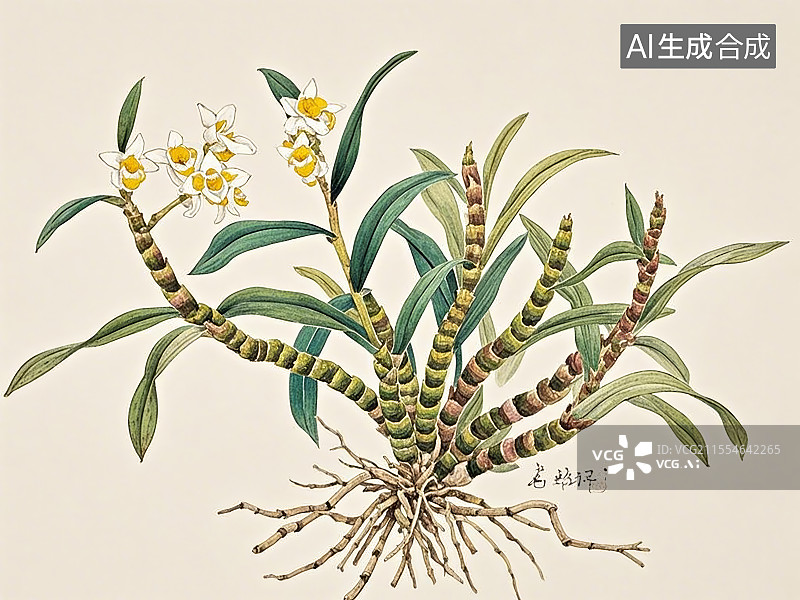 【AI数字艺术】中药材石斛极简彩色线稿图片素材