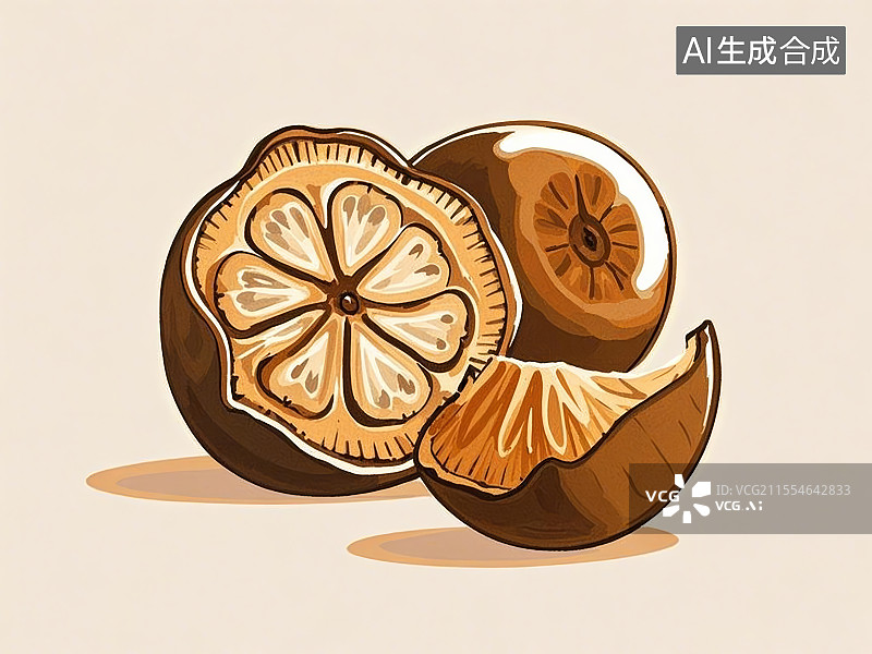 【AI数字艺术】中药材罗汉果皮极简彩色线稿图片素材
