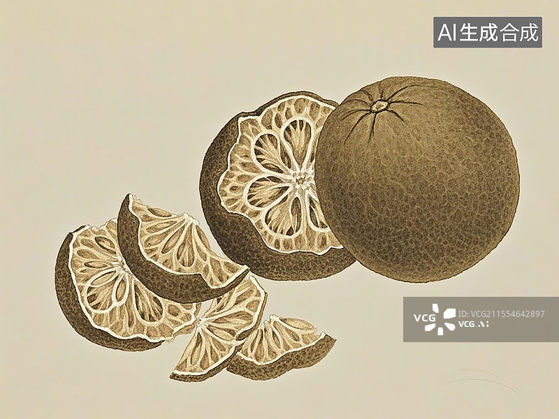 【AI数字艺术】中药材罗汉果皮极简彩色线稿图片素材