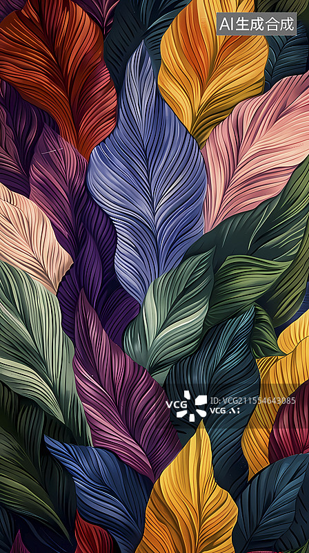 【AI数字艺术】复古彩色热带叶子植物图案插画海报背景图片素材