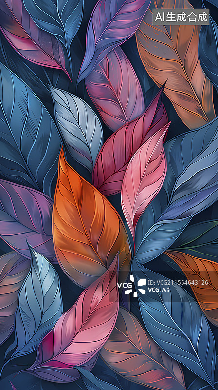 【AI数字艺术】复古彩色热带叶子植物图案插画海报背景图片素材