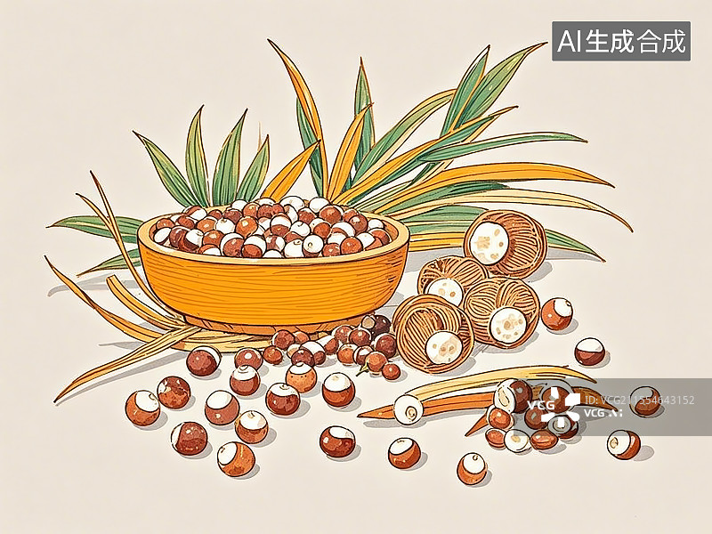 【AI数字艺术】中药材芡实极简彩色线稿图片素材