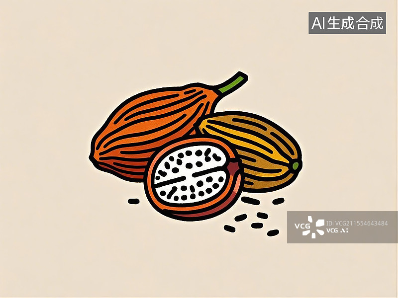 【AI数字艺术】中药材草果极简彩色线稿图片素材