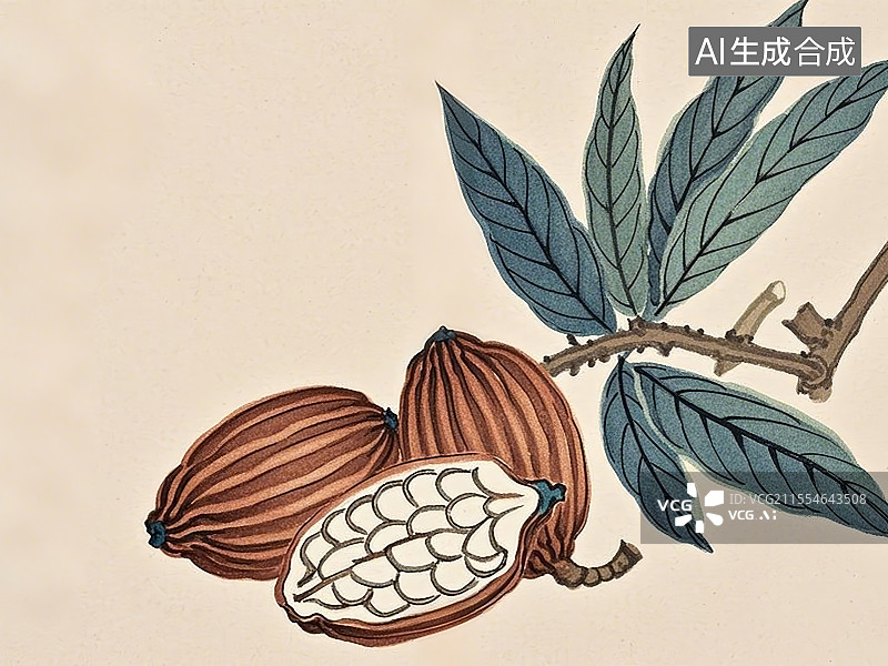 【AI数字艺术】中药材草果极简彩色线稿图片素材