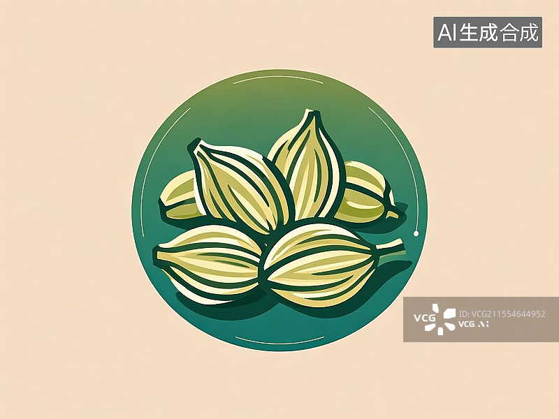 【AI数字艺术】中药材豆蔻极简彩色线稿图片素材