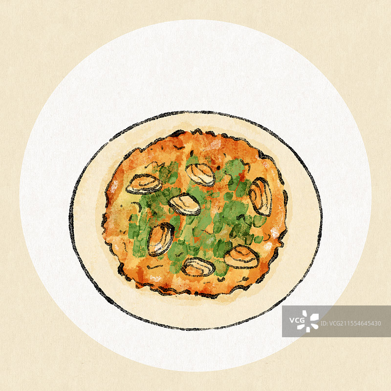 福建泉州美食国风插画-蚵仔煎图片素材