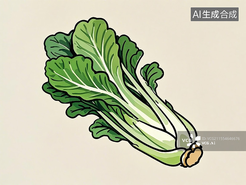 【AI数字艺术】传统蔬菜芥菜极简彩色手绘图片素材