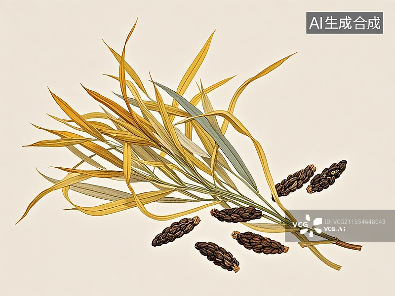 【AI数字艺术】中药材香附极简彩色线稿图片素材
