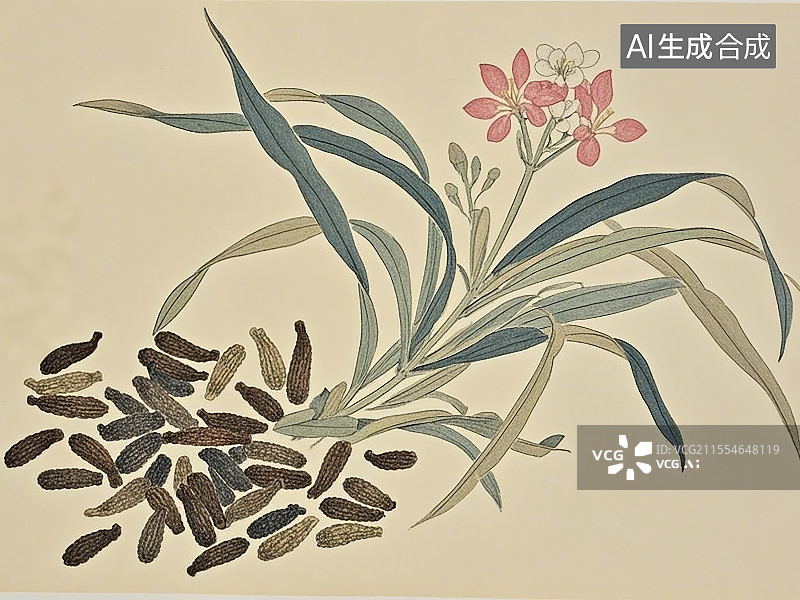 【AI数字艺术】中药材香附极简彩色线稿图片素材