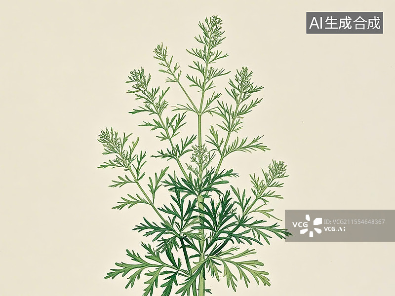 【AI数字艺术】中药材青蒿极简彩色线稿图片素材