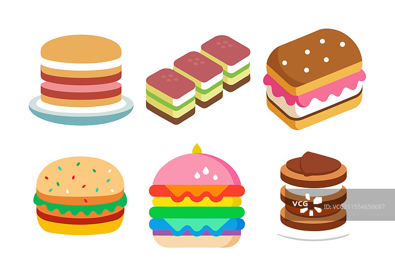 色彩缤纷的独特冰淇淋三明治套装图片素材