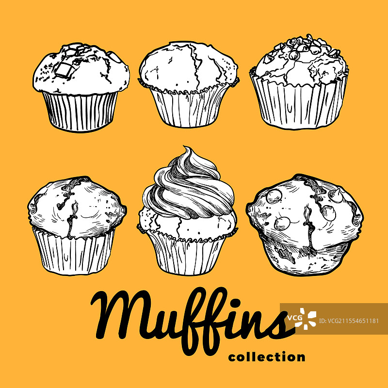 橙色背景上的黑白松饼图片素材