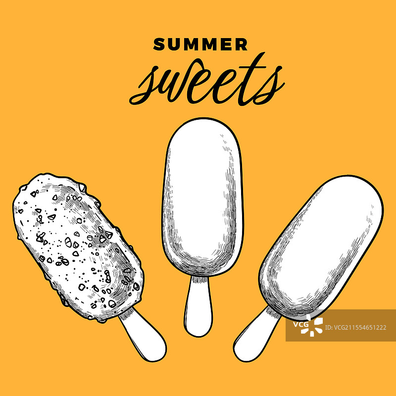 橙色背景上的黑白冰棍冰淇淋图片素材