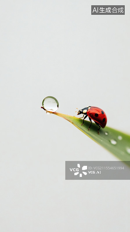 【AI数字艺术】瓢虫叶尖探晶莹水滴图片素材